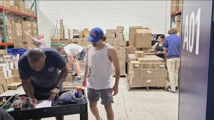 Volunteers sorting hygiene products for distribution to local nonprofits